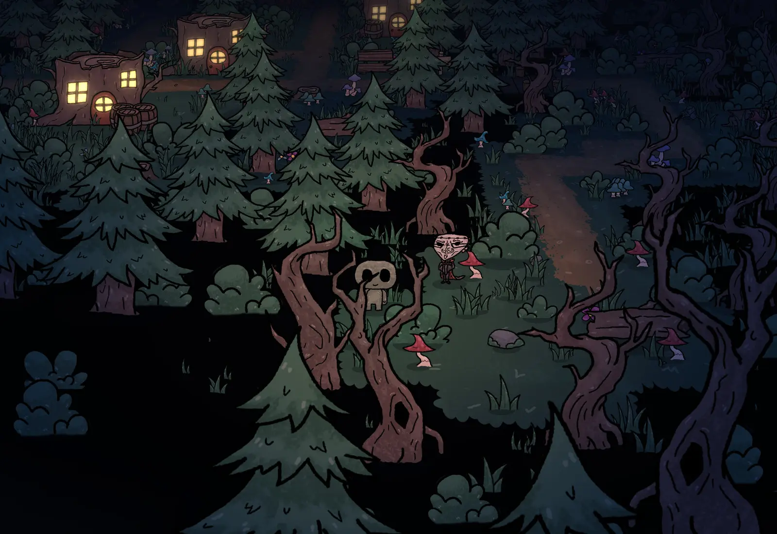L'Occultiste à son poste, un villageois à côté : la forêt sombre, à l’est.